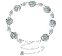 DICOSMETIC 1Pc Ovel Turquoise Belts Western Chain Belt Antique Silver Metal Waist Chain Belts Western Cowgirl Country Belt for Music Festival Skirts Pants Dress