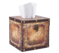 DICOSMETIC 1Pc Retro Tissue Boxes Wood Square Tissue Holder Vintage Cube World Map Tissues Box with Metal Lock Camel Wooden Aesthetic Boxes for Bedroom Bathroom Office Home Decor