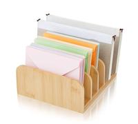 DICOSMETIC 1Pc Wood Mail Organizer Desk File Holders 5 Compartments Envelope Holder Countertop Wooden Letter Sorter for Home Office School Document Storage, 16x15x7cm