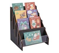 DICOSMETIC 1Set 4-Tier Greeting Card Display Stand Wood Acrylic Sticker Display Stand Black Portable Card Rack Postcard Displays Shelf Jewelry Organizer Holder for Home Retail Counter