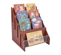 DICOSMETIC 1Set 4-Tier Greeting Card Display Stand Wood Acrylic Sticker Display Stand Indian Red Portable Card Rack Postcard Displays Shelf Jewelry Organizer Holder for Home Retail Counter