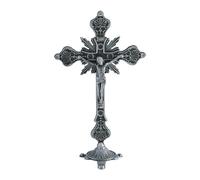 DICOSMETIC 1Set Metal Jesus Crucifix Table Cross Crucifix Standing Christian Cross 5.71x2.89x9.65 Inch Antique Silver Black Catholic Table Crosses with Stand for Home Decor