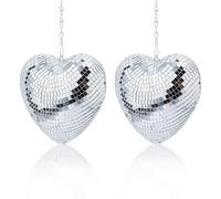 DICOSMETIC 2 Sets Heart Shaped Disco Balls Decor Retro Reflective Mirror Ball Silver Hanging Disco Decor Large Mirror Ball Gift Christmas Decor Ornaments for Party, Room, Wedding, Garden Decoration