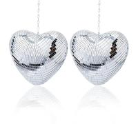 DICOSMETIC 2 Sets Heart Shaped Disco Balls Decor Silver Hanging Disco Decor Retro Reflective Mirror Ball Large Mirror Ball Gift Christmas Decor Ornaments for Party, Room, Wedding, Garden Decoration