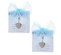 DICOSMETIC 2 Sets Something Blue Gift for Bride Blue Wedding Bouquet Charm Bow and Heart Charm with Gift Card for Bride to Be Bridal Shower Gifts from Parents
