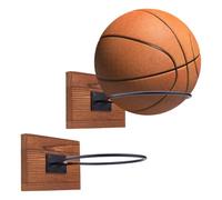 DICOSMETIC 2 Sets Wall Mount Basketball Display Rack Metal Ball Display Rack Wall Mount Ball Stand for Basketball Football Volleyball, with Wood Base and Screws & Plastic Anchor Plugs