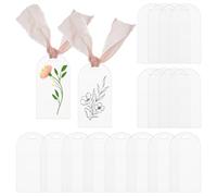 DICOSMETIC 20 Sets Clear Acrylic Place Cards 3.54"x1.77" Wedding Blank Place Cards Name Tags Seat Tags with Pink Polyester Ribbons for Wedding Table Decor Birthday Party Anniversary Event