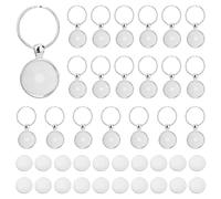 DICOSMETIC 20 Sets Keychain Pendant Tray 20mm Platinum Alloy Cabochon Keychain Blanks with Keyring DIY Keyring Making kit for Photo Resin Personalized Crafting