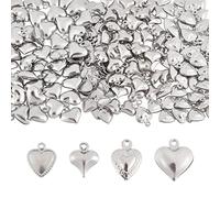 DICOSMETIC 200pcs 4 Styles Puffed Heart Charms Stainless Steel Small Love Charms 3D Sacred Heart Charms Warmful Mother's Day Charms for DIY Jewelry Making, Hole:1mm