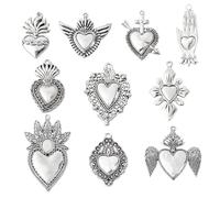 DICOSMETIC 20Pcs 10 Styles Sacred Heart Charm Pendant Gothic Heart Charms Alloy Vintage Love Charms Antique Silver Tibetan Charm for Bracelet Necklace Earring Jewelry Making