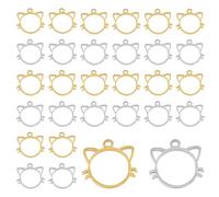DICOSMETIC 20Pcs 2 Colors Open Back Bezel Pendants Cat Head Jewelry Molds for Epoxy Resin Crafts Small Cat Hollow Frame Charms Stainless Steel Charms for Jewelry Making, Hole: 1mm
