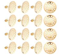 DICOSMETIC 20Pcs Stainless Steel Stud Earring Findings Blank Earring Posts with 0.8mm Pin and 1.5mm Loop Hole Golden Color Sieve Base and Earring Backs for Jewelry Earring Making