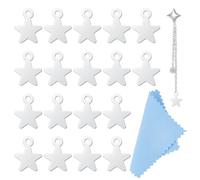 DICOSMETIC 20Pcs Sterling Silver Star Charm Bulk Metal Star Pendants Small Celestial Charms Pentagram Charms with 1Pc Polishing Cloth for Jewelry Earrings Necklaces Bracelet Making, Hole: 0.5mm