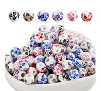 DICOSMETIC 210Pcs Round Ceramic Bead 6 Colors Flower Printed Beads 8mm Floral Pattern Bead Handmade Porcelain Beads Bulk for DIY Jewelry Making Necklace Bracelet, Hole: 2~2.5mm