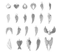 DICOSMETIC 22pcs Silver Wing Charm Angel Wing Charm Angel Charms Alloy Feather Charm Mixed Styles Tibetan Vintage Antique Silver Pendant for ewelry Making, Hole: 1.4-2mm