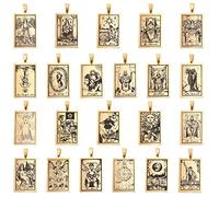 DICOSMETIC 22Pcs Tarot Card Pendant Necklace Stainless Steel Engraved Tarot Pattern Charms Vintage Golden Rectangle Divination Future Pendant with Clasp for Jewelry Making DIY Crafts, Hole: 8x4mm
