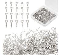 DICOSMETIC 240pcs 4 Sizes 8mm/10mm/12mm/17mm Stainless Steel Screw Eye Pin Peg Bails Metal Eye Pin Hooks Sturdy Threaded Clasps for Half Drilled Beads Jewelry Making