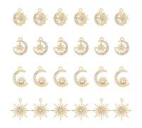 DICOSMETIC 24pc 4-Style Alloy Sun Moon Star Charms, Golden Celestial Charms for Jewelry Making, Hole: 1.4-1.8mm