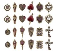 DICOSMETIC 24Pcs 12 Styles Halloween Charm Gothic Style Charm Black Red Alloy Charms Rose Skull Heart Sword Pendant Coffin Pendants Crafting Dangle Charm for Jewelry Making