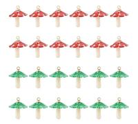 DICOSMETIC 24Pcs 2 Colors Mushroom Charm Bulk Plastic Plant Charms Red Green Cute Small Charm 3D Magic Fairy Tale Pendants for DIY Necklace Bracelet Jewelry Making