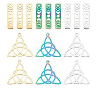 DICOSMETIC 24Pcs 2 Styles 3 Colors Trinity Knot Charm Irish Celts Jewelry Triangle Triquetra Pendant Moon Phase Bar Pendant Rectangle Crescent Moon Charm for DIY Craft Jewelry Making, Hole: 1.8/2mm