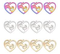 DICOSMETIC 24Pcs 3 Colors Girl Horse Pendants Hollow Heart Pendants Horsemanship Charms Stainless Steel Dangle Charms Gifts for Teenager Horse Lover DIY Jewelry Making, Hole: 1.5mm