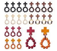 DICOSMETIC 24Pcs 6 Colors Wood Finger Rosary Catholic Finger Rosary Ring Pocket Rosaries Ring with Cross Holy Land Beads Rings for Baptism Favors Men Women Wedding Church Gift