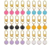 DICOSMETIC 24Pcs 6 Style Smile Face Keychain Enamel Happy Expression Keychain New Class Key Chain Gift Cute Happy Face Keychains Bulk Car Key Ring Pendant for Backpack Purse