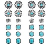 DICOSMETIC 24Pcs 6 Styles Turquoise Stud Earrings Set for Women Boho Turquoise Earring Stud Flower/Square/Oval/Flat Round Earrings with Plastic Ear Nuts for Jewelry Making