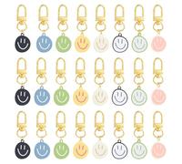 DICOSMETIC 24Pcs 8 Colors Smile Face Keychain Enamel Happy Expression Keychain New Class Key Chain Gift Cute Happy Face Keychains Bulk Car Key Ring Pendant for Backpack Purse