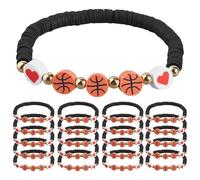 DICOSMETIC 24Pcs Sports Charm Bracelets Basketball Beaded Bracelets Clay Beaded Bracelet Sports Team Party Gifts for Sport Basketball Team Lovers Players Gifts, 6-7/8 Inch(17.5cm), 6-7/8 inch(17.5cm