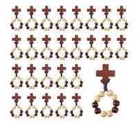 DICOSMETIC 25Pcs Wood Finger Rosary Catholic Finger Rosary Ring Pocket Rosaries Ring with Cross Camel Holy Land Beads Rings for Baptism Favors Men Women Wedding Church Gift