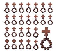 DICOSMETIC 25Pcs Wood Finger Rosary Catholic Finger Rosary Ring Pocket Rosaries Ring with Cross Coconut Brown Holy Land Beads Rings for Baptism Favors Men Women Wedding Church Gift