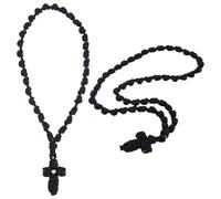 DICOSMETIC 2Pc Knotted Rosary Necklace Christian Orthodox Ropes Adjustable Cord Rope Necklace with Braid Cross Rope Rosary Gift for Women Men, Black