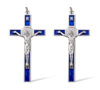 DICOSMETIC 2Pcs 10.6x5.35cm Small Alloy Wall Cross Enamel Crucifix Saint Benedict Wall Crosses Jesus Christ Crucifix Catholic Christian Cross Decor Easter Gifts for Women Men, Blue