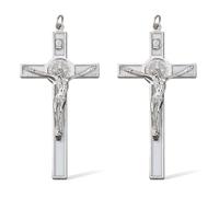 DICOSMETIC 2Pcs 10.6x5.35cm Small Alloy Wall Cross White Enamel Crucifix Saint Benedict Wall Crosses Jesus Christ Crucifix Catholic Christian Cross Decor Easter Gifts for Women Men