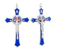 DICOSMETIC 2Pcs 11.8x7cm Metal Crucifix Wall Cross Saint Benedict Wall Crosses Blue Enamel Jesus Christ Crucifix Catholic Christian Cross Decor Easter Gifts for Women Men