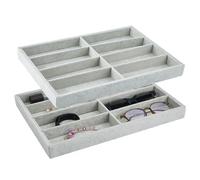 DICOSMETIC 2Pcs 16 Grids Velvet Sunglasses Organizer Tray Stackable Eyeglass Jewelry Tray Display Organizer Trays Glasses Drawer Storage Set for Necklace Bracelet Earring Jewelry Watch