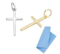 DICOSMETIC 2Pcs 2 Colors 925 Sterling Silver Cross Charms Mini Crucifix Charms Religious Crosses Pendants Thin Blank Cross Charm Silver Golden Pendants for Bracelet Necklace Jewelry Making