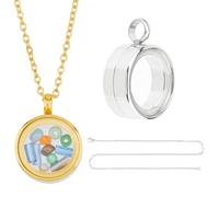 DICOSMETIC 2Pcs 2 Colors Round Locket Pendant Stainless Steel Memory Locket Charms Clear Picture Frame Charm with Necklace Chain Floating Charm Glass Living Bouquet Charms for Women Men
