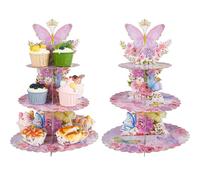 DICOSMETIC 2Pcs 3 Tier Butterfly Cupcake Stand Paper Dessert Tower Display Cardboard Cupcake Holder Butterfly Theme Cake Holder for Birthday Celebration Party Supplies and Decorations