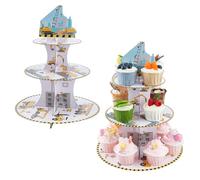 DICOSMETIC 2Pcs 3 Tier Engineering Vehicles Cupcake Stands Paper Dessert Tower Display Cardboard Cupcake Holder Construction Theme Cake Holder for Birthday Celebration Party Supplies and Decorations