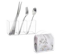 DICOSMETIC 2Pcs Acrylic Cutlery Utensil Holder Cutlery Storage Organizer and Napkin Holder Kit Silverware Caddy Countertop 7.09x5.04 Inch Long for Kitchen, Dining Table, Party, Desk, Study, Office