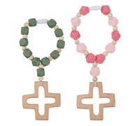 DICOSMETIC 2Pcs Baptism Silicone Rosary with Wood Cross Short God Bless First Rosary Christian Beads Rosaries Baptism Party Supply Catholic Rosaries Gifts (Red+Green)
