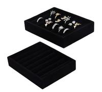 DICOSMETIC 2Pcs Black Velvet Ring Organizer Small Jewelry Tray for Rings Stackable Ring Organizer Tray 6 Slots Rings Earrings Trays Display Storage Holder for Earrings Jewelry, 12.5x9.5x2.5cm
