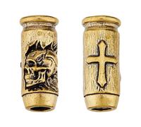 DICOSMETIC 2Pcs Brass Paracord Beads Bulk Knife Lanyard Beads Skull Cross EDC Charm Bead Antique Bronze Column Large Hole European Bead for Knife Lanyard Keychain Bracelet, Hole: 5.5-6mm