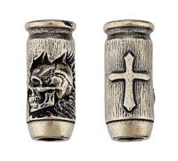 DICOSMETIC 2Pcs Brass Paracord Beads Bulk Knife Lanyard Beads Skull Cross EDC Charm Bead Antique Silver Column Large Hole European Bead for Knife Lanyard Keychain Bracelet, Hole: 5.5-6mm