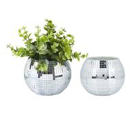 DICOSMETIC 2Pcs Disco Ball Vase Round Disco Ball Planter Disco-Ball Decor Flower Vase with Silver Mirror Disco Ball Centerpieces for Wedding Office Bedroom Decor, 11.8x9.5cm