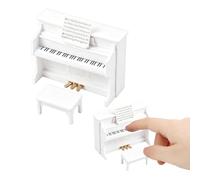 DICOSMETIC 2Pcs Mini Dollhouse Piano White Miniature Piano with Stool and Music Score Plastic Tiny Upright Pianos Vintage Musical Instrument for Dollhouse Home Room Classroom Decor