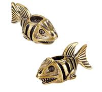 DICOSMETIC 2Pcs Paracord Lanyard Beads Piranha Fish Lanyard Bead for Knife Antique Golden Large Hole Bead 27mm Fish Large Metal Beads for Knife Keychain Bracelet, Hole: 5.5mm